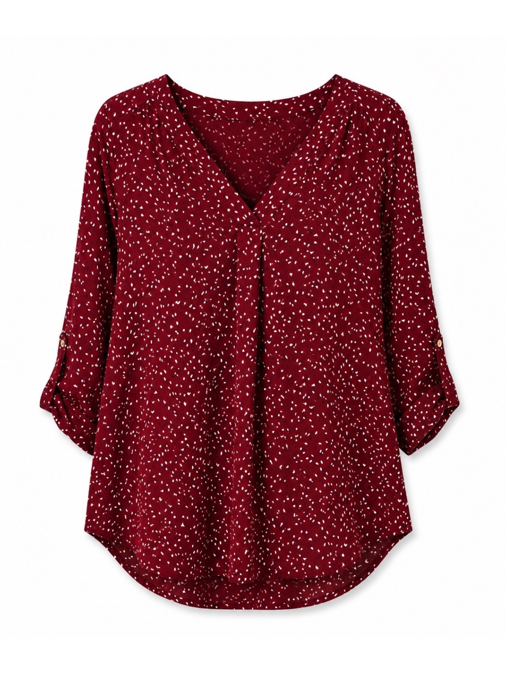 Beacon Maroon Patty Roll Tab Quarter Sleeve Blouse Womens Size L